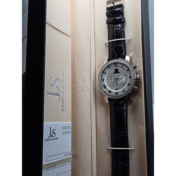 Joshua And Sons JS-28-01 Chronograph Quartz Watch Diamond Bezel Date New Battery - Picture 13 of 13